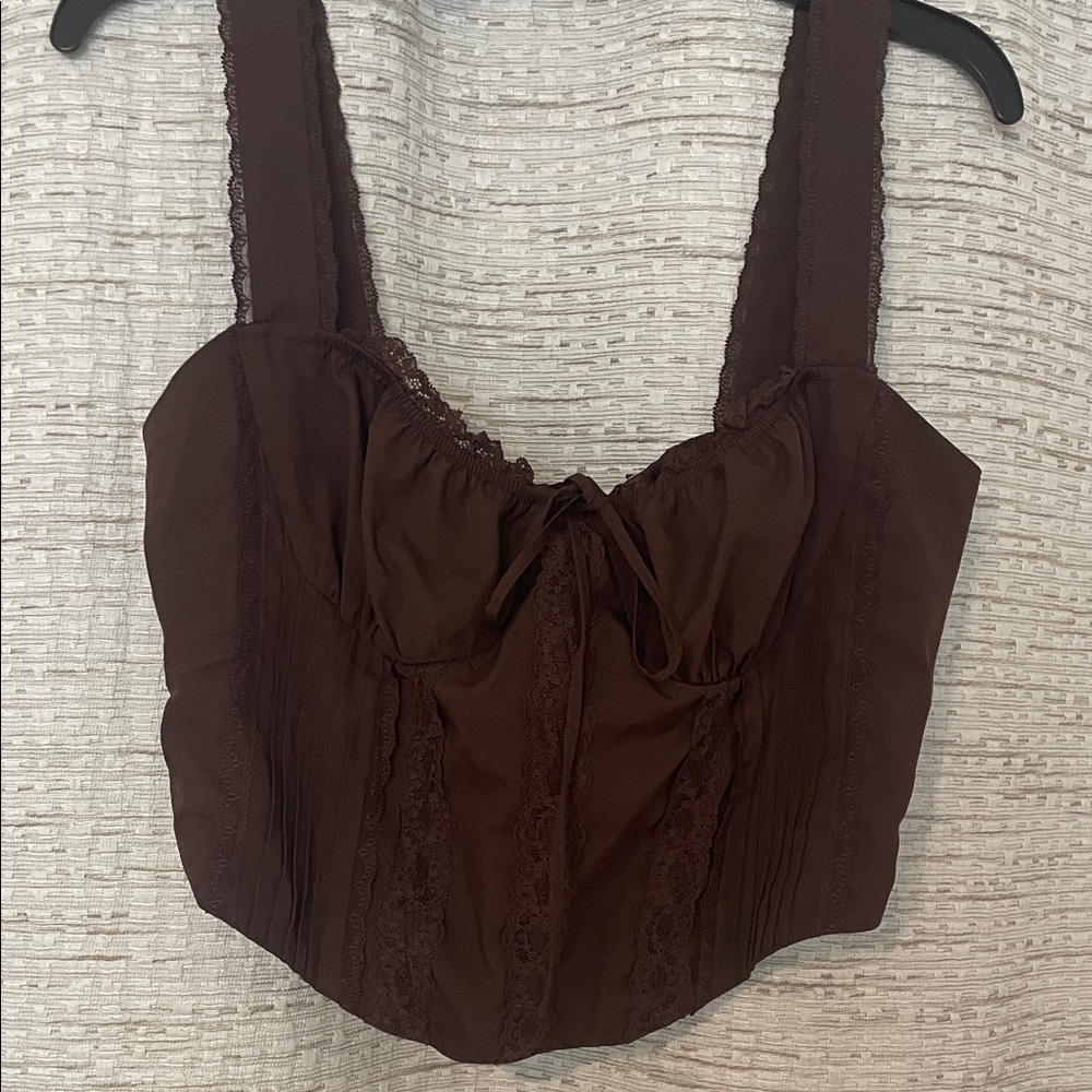 Brown Lace Trim Corset Top